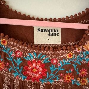 Savanna Jane Chocolate Floral Embroidered Blouse